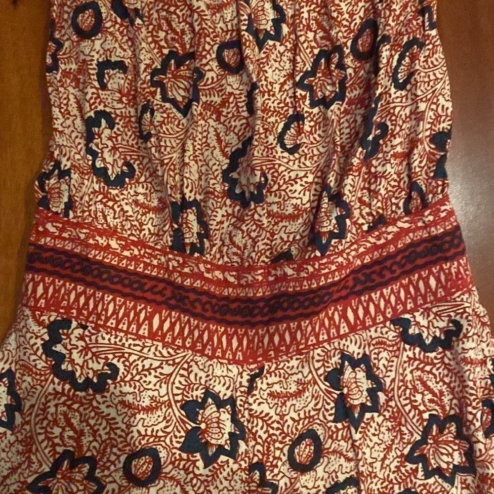FREE PEOPLE burgundy, cream, and navy Boho one-shoulder jumpsuit - Picture 6 of 9